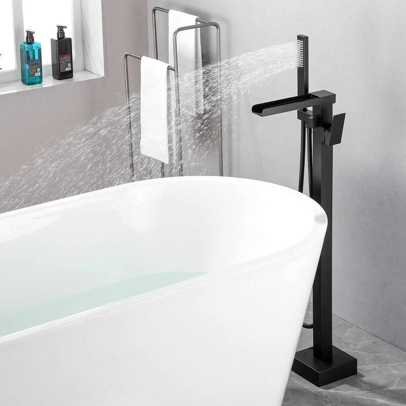 Freestanding Bathtub Faucet With Sprayer Floor Mount Tub Faucets Waterfall Tub Filler With Hand Shower Modern Bath Tub Trim