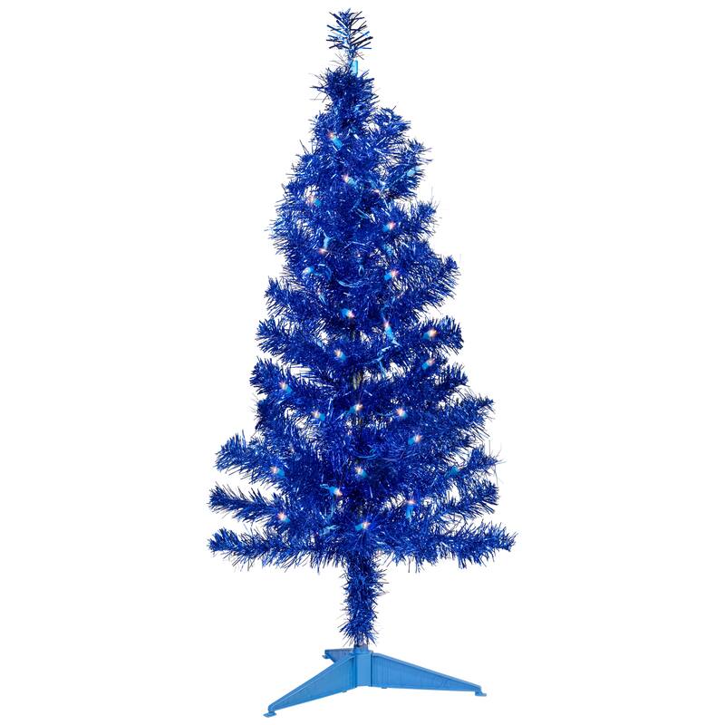 Pre-Lit Artificial Tinsel Christmas Tree - 3' - Blue - Clear Lights - 3 Foot