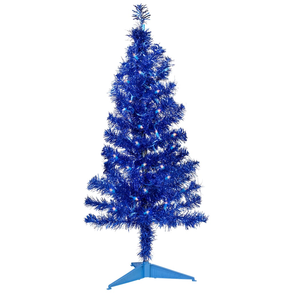Pre-Lit Artificial Tinsel Christmas Tree - 3' - Blue - Clear Lights - 3 Foot