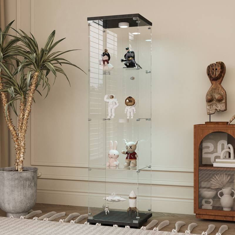 Tempered Glass Cabinet,Wine Cabinet,storage Cabinet,File Cabinet,with Battery-powered paipai light,Adjustable Floor Feet - Black