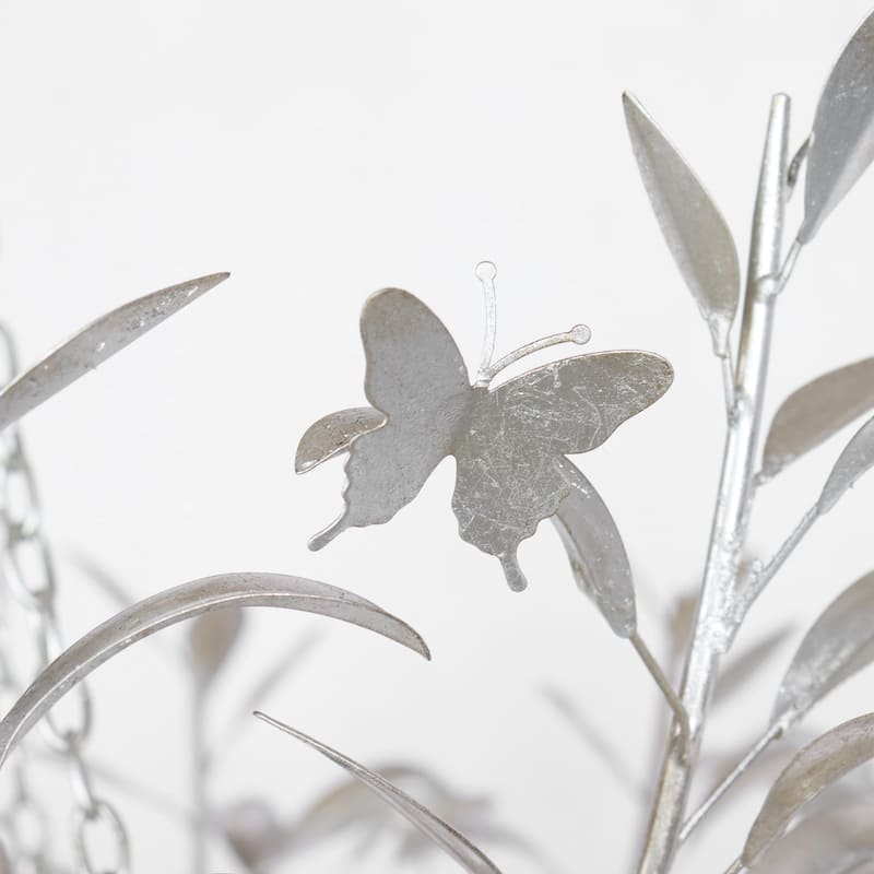 Modern Vintage 6-Light Silver Chandelier Handcrafted Silver Foil Antique Leaf & Butterfly Ceiling Light