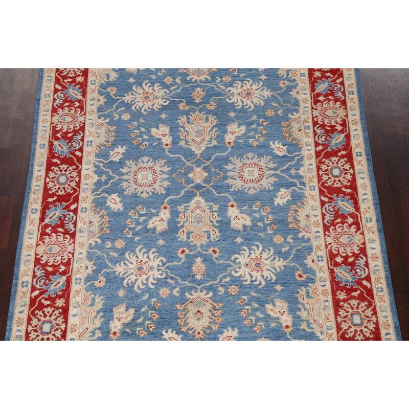 Vegetable Dye Blue Ziegler Oriental Area Rug Hand-knotted Wool Carpet - 5'11" x 8'10"