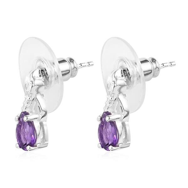Amethyst /& Silver Hammered Metal Earrings