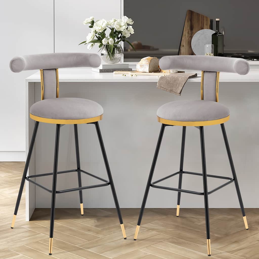 Velvet Upholstered Metal Frame Bar Stools (Set of 2) - 29.92"