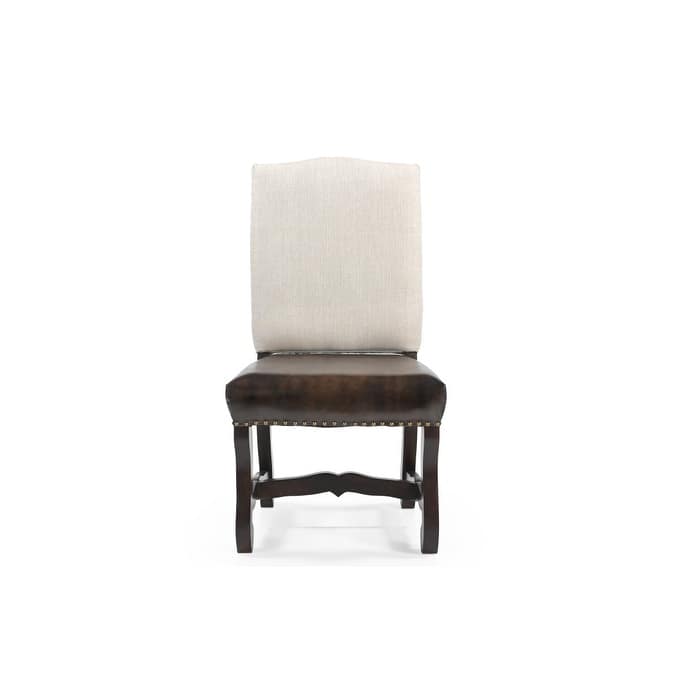 HomeRoots Set of Two Cream and Dark Brown Wood Leather And Linen Dining Side Chairs - 22 in. x 41.5 in. x 24 in.