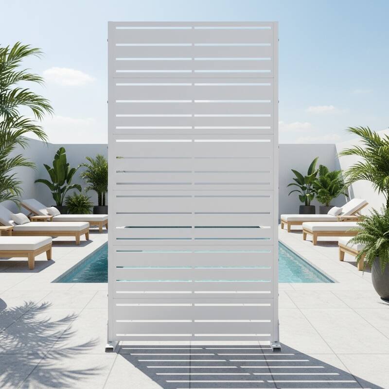 Outdoor Privacy Screen Metal Privacy Screen Panel Free Standing - White - 72"x35"