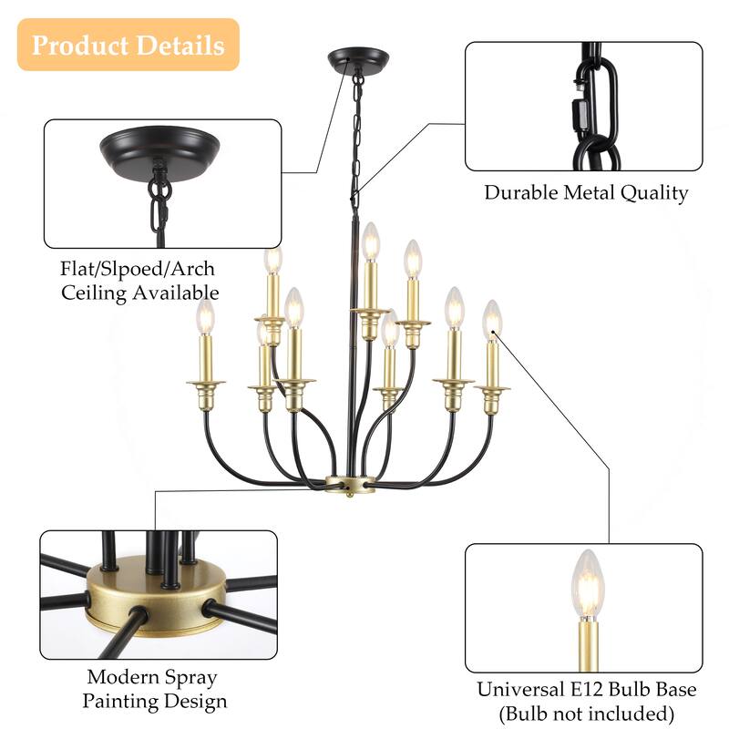 9-Light Candlestick Farmhouse Chandelier for Bedroom Living Room Staircase