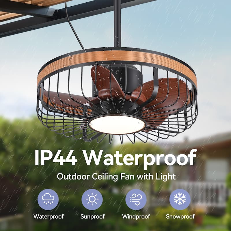 19" Waterproof Plug-in Outdoor Ceiling Fan with Light and Remote(5-Blade)