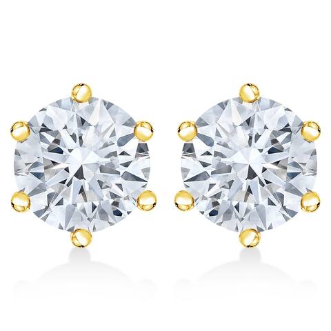 AGS Certified 14K Yellow Gold 2.0 cttw 6-Prong Set Brilliant Round-Cut Solitaire Diamond Screw Back Stud Earrings (F-G, I1-I2)