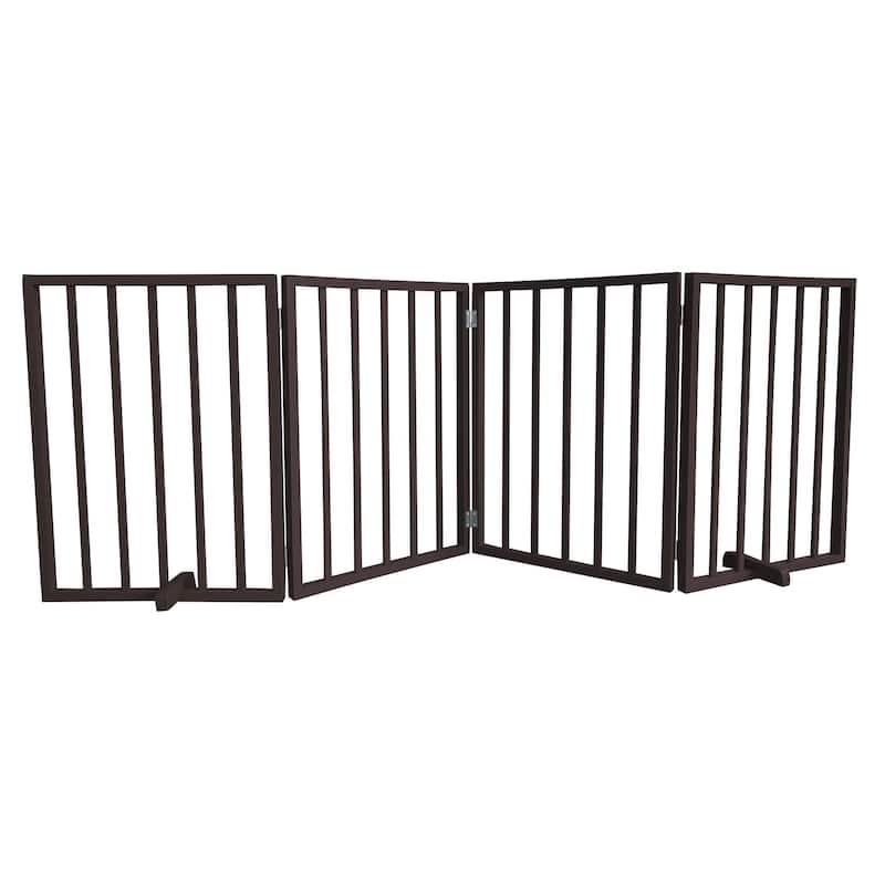 72 inch Freestanding 4-Panel Folding Wood Pet Gate - Brown - 72"Lx1"Wx24"H