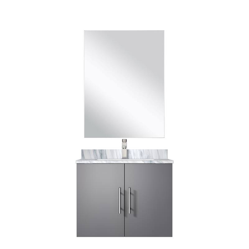 Bathroom Vanity Set with Marble Top, Single Hole Faucet, Mirror Included, Stainless Steel - Faucet,DARK GREY,Carrara Marble Countertop - DARK GREY