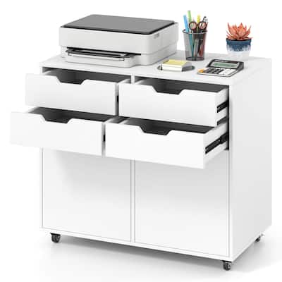 Costway 4 Drawer File Cabinet Rolling Printer Stand with Wheels Wooden - See Details
