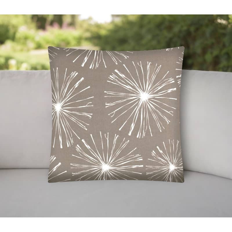 17" Taupe and White Fireworks Indoor Outdoor Throw Pillow Cover - Taupe and White