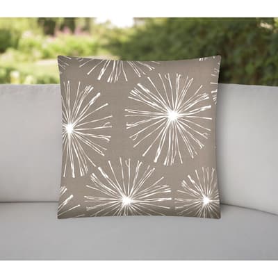 17" Taupe and White Fireworks Indoor Outdoor Throw Pillow Cover