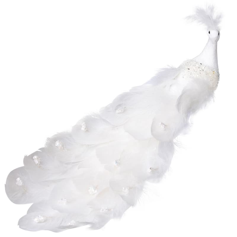 Glittered Peacock Clip-on Christmas Ornament - 14" - White