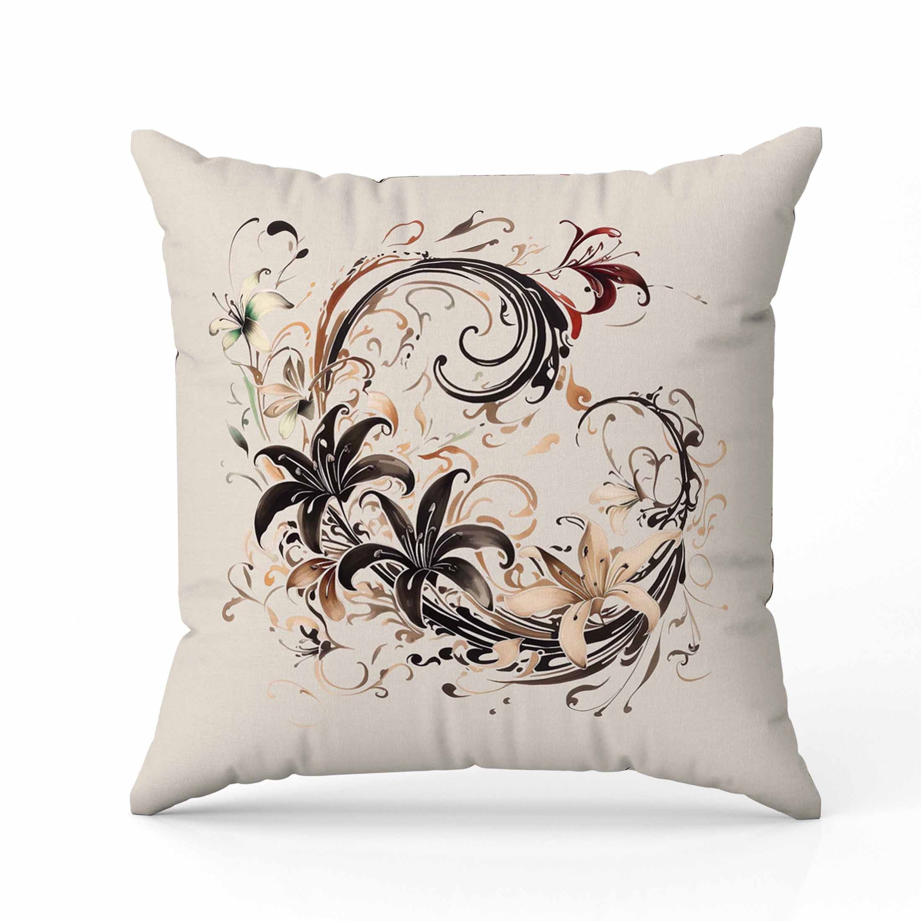 Petal and Swirl Faux Suede Reversible Throw Pillow Peach and Coffee