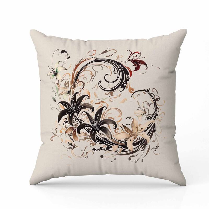 Petal and Swirl Indoor/Outdoor Reversible Throw Pillow Peach and Coffee