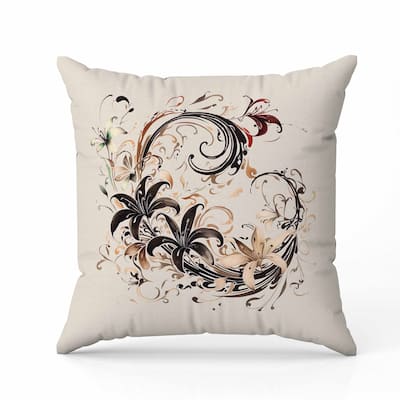 Petal and Swirl Indoor/Outdoor Reversible Throw Pillow Peach and Coffee
