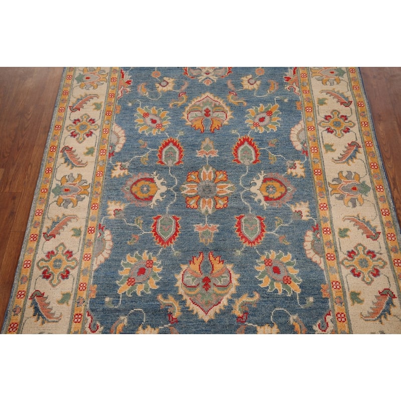 Blue Floral Oushak Oriental Area Rug Hand-Knotted Wool Carpet - 4'1" x 6'4"