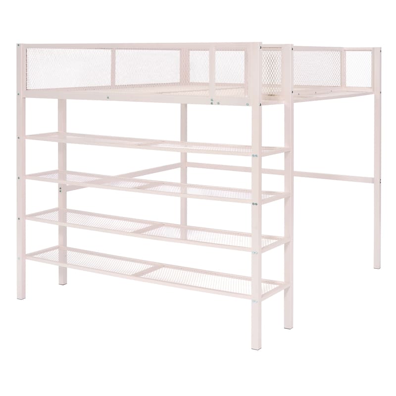 Pink Full Metal Loft Bed with Workstation