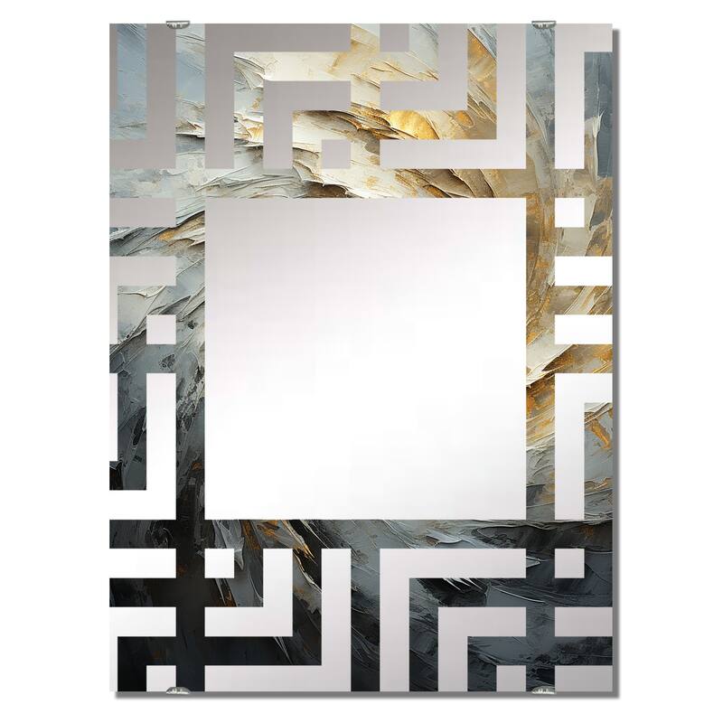 Designart "Gold And White Abstract Spiral Collage" Abstract Collages Mirror - Modern Large Wall Mirror For Living Room