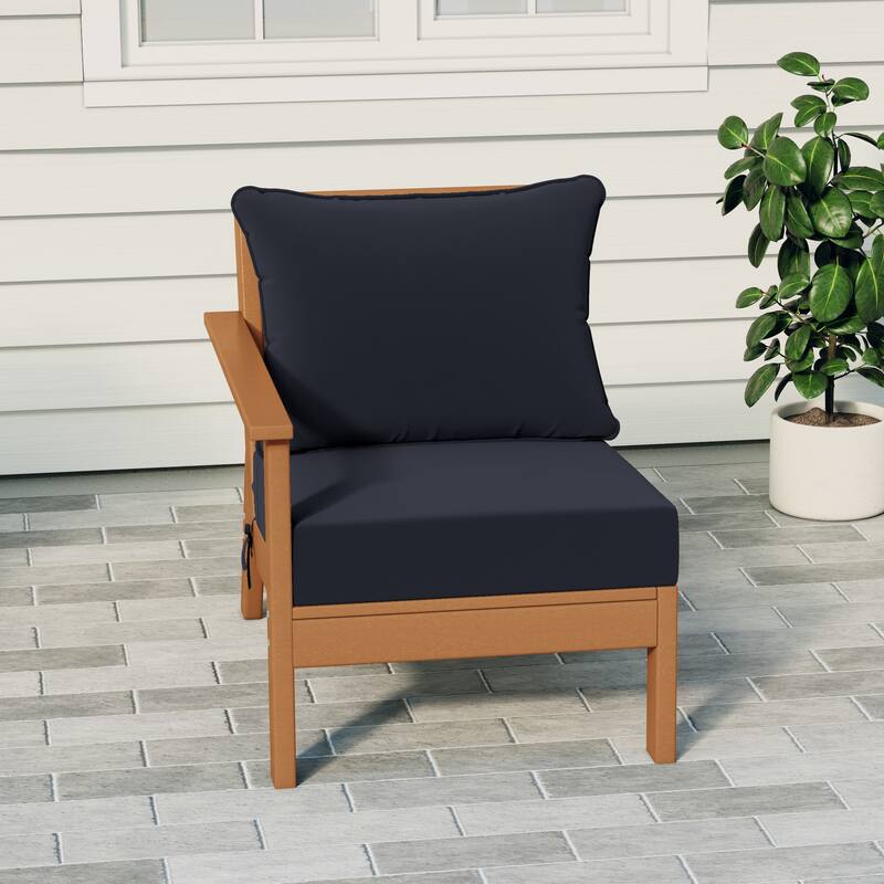 Birchwood All Weather HDPE Outdoor Patio Deep Seating Teak Left Arm Facing Chair With Cushions (1-Piece) - Teak/Navy Blue