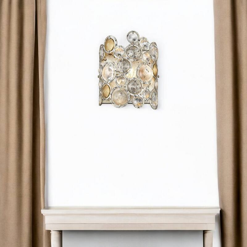 Decorative Silver Leaf Flush Mount Wall Light with Crystal Accents and Dimmable Hardwired Fixture - 9.25”H x 7.5”W x 4”D