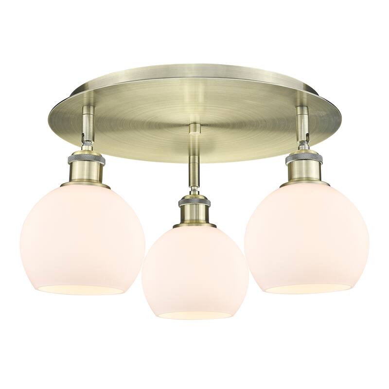 Innovations Lighting Athens - 3 Light 18" Flush Mount - Antique Brass/Matte White