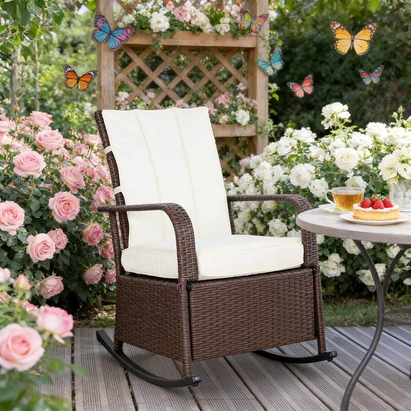 GDFStudio - Oliver Outdoor Rocking Rattan Recliner Designed for Deep Relaxation