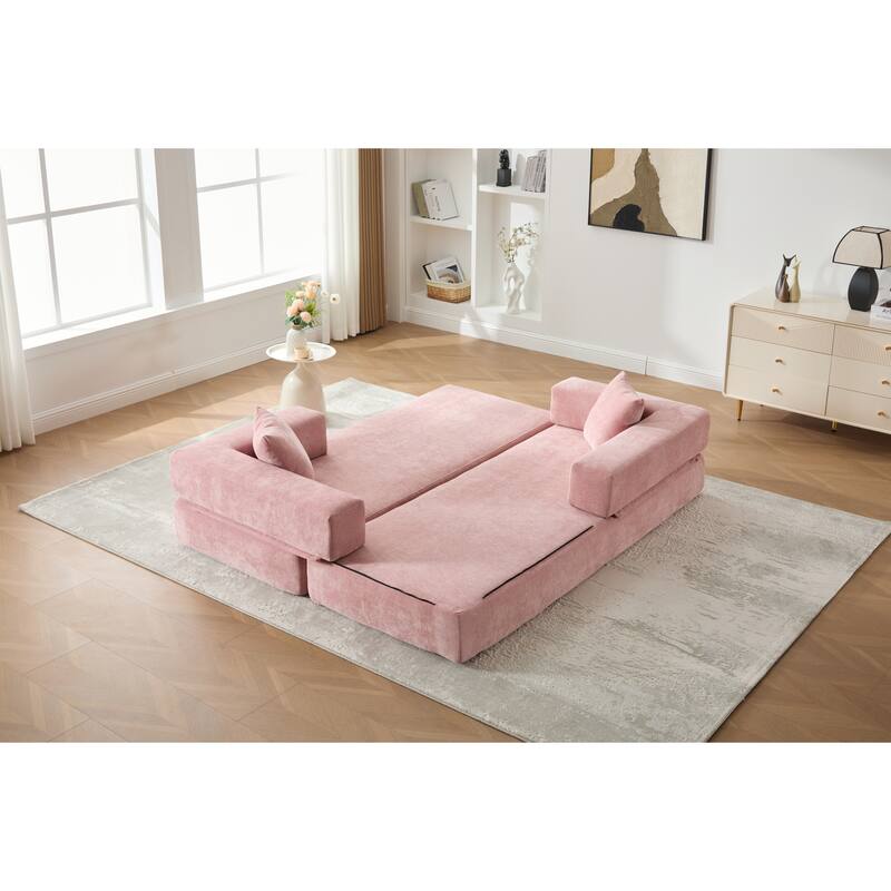 Queen Foldable Sofa Bed, 6-in-1 Convertible Sleeper Sofa with Mattress, Chaise Lounge Loveseat with Removable Cover