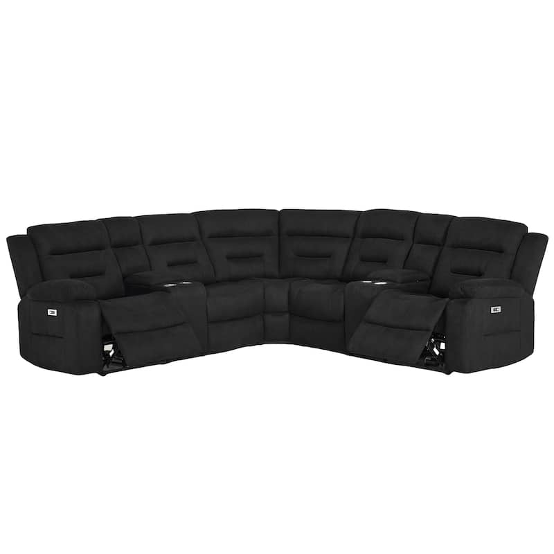 7PCS, 2 Power Recliners, Fabric Reclining Sectional with Power Headrest & Lumber