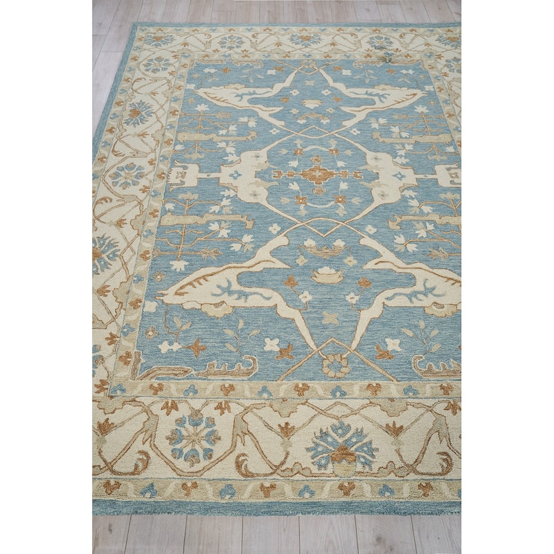Exquisite Rugs Claremont Oushak Handmade Hand-tufted New Zealand Wool on Canvas Ivory/Light Blue Area Rug