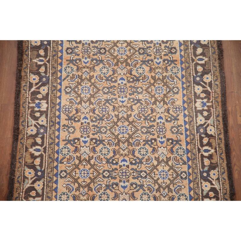 Hand Knotted Oriental 100% Wool Carpet Traditional All-Over Oranges & Rust Hamedan Runner Rug - 9' 8'' X 3' 7''