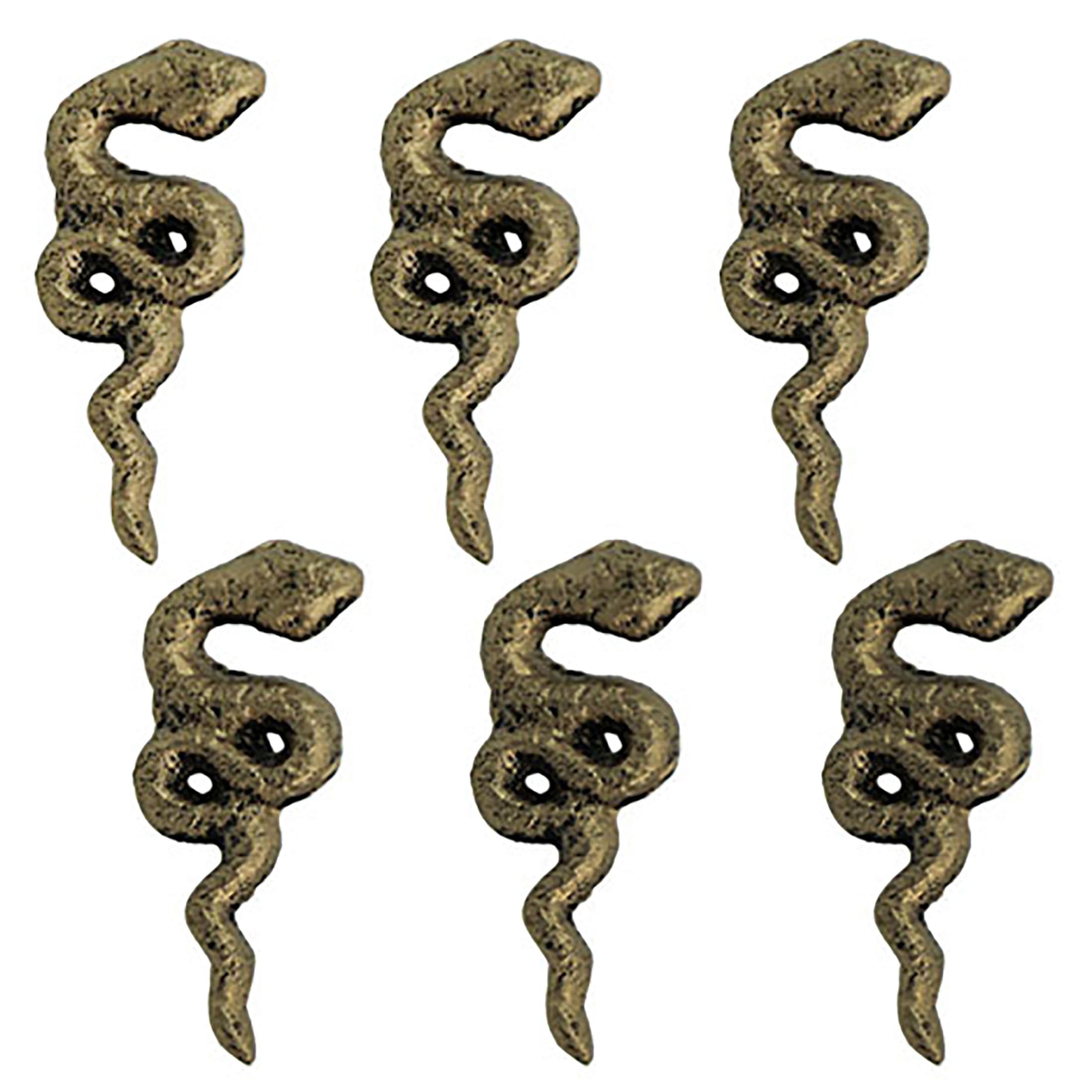 Antique Gold Cast Iron Gothic Snake Drawer Pulls  6-Piece Set, 2.25" Long, 1" High, Serpentine Design for Cabinets, Drawers, and Goth Decor