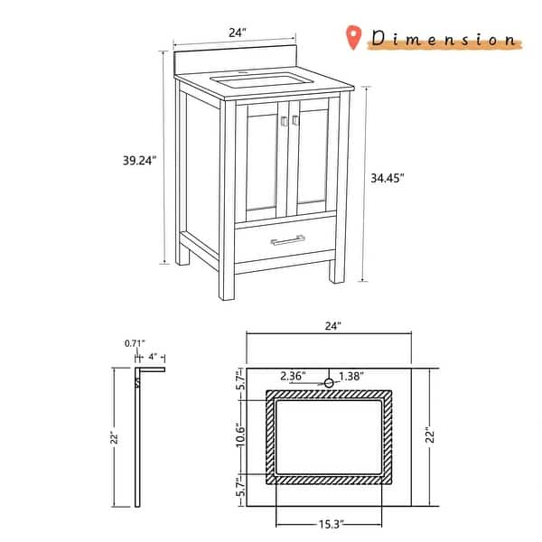 Prismosaic 24 in. Lunar Gray Vanity with Countertop & Splash, Single Sink