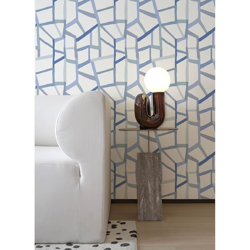 A-Street Prints Tate Blue Geometric Linen Wallpaper