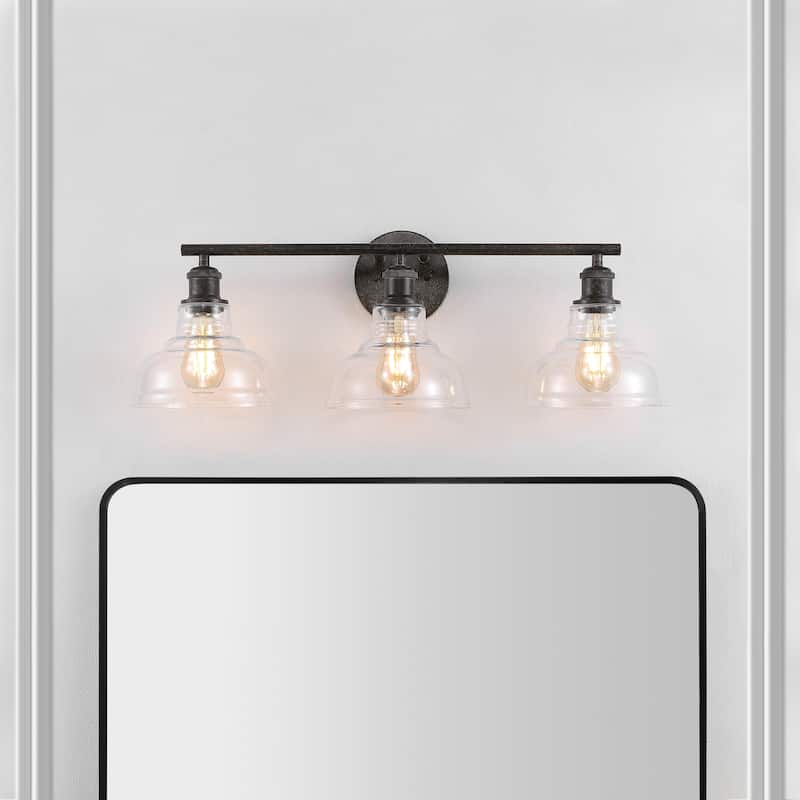 SAFAVIEH Baiba 3-Light Bathroom Vanity Wall Sconce (LED Bulbs Included) - 27.3 In. W x 8.8 In. D x 9.8 In. H - 27Wx9Dx10H