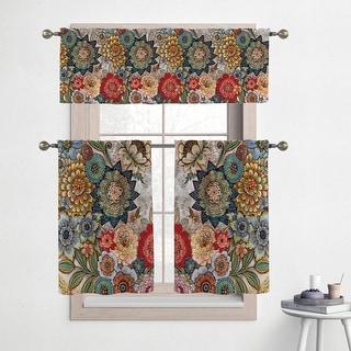 Laural Home Boho Bouquet 36" Kitchen Curtain Valance and Tiers Set