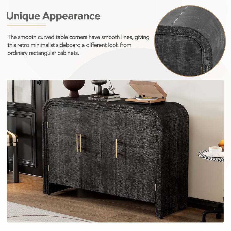 Retro Minimalist Curved Sideboard with Adjustable Dividers