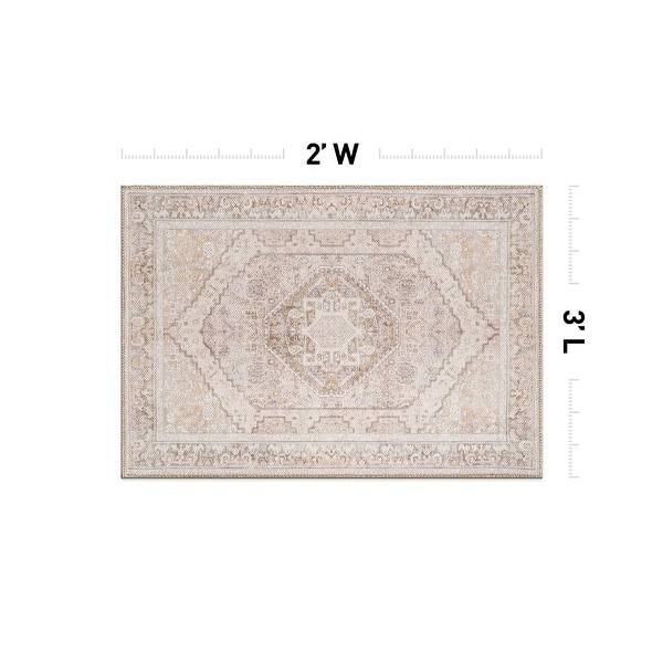 dimension image slide 15 of 36, Medallion Flat Pile Washable Rug – Pet Friendly, Non-Slip, Perfect for Entryway, Living Room, and Bedroom