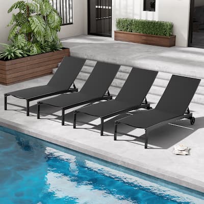 Outdoor Adjustable Chaise Lounge Chairs with Wheels Aluminum Sun Lounger