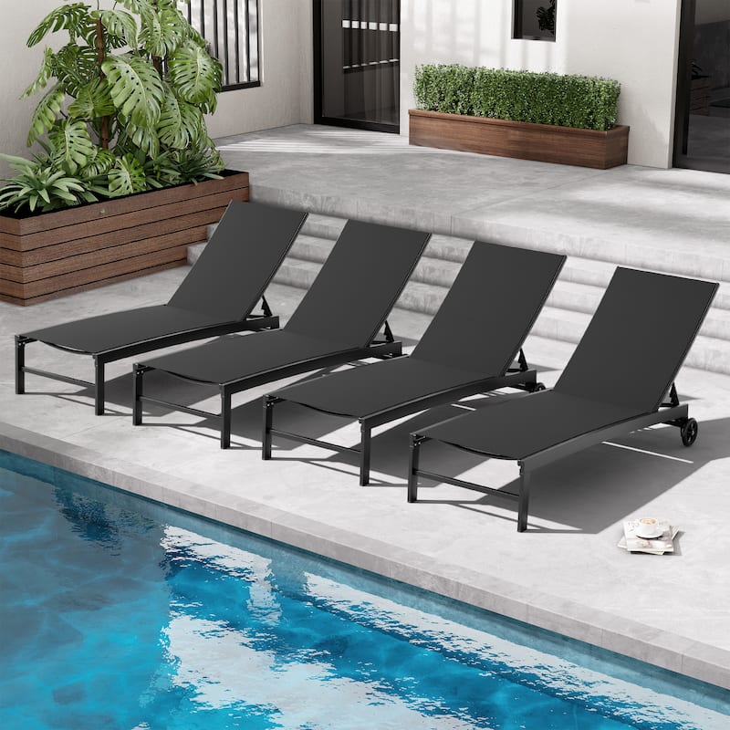 Outdoor Aluminum Adjustable Chaise Lounge Chairs with Wheels Sun Lounger