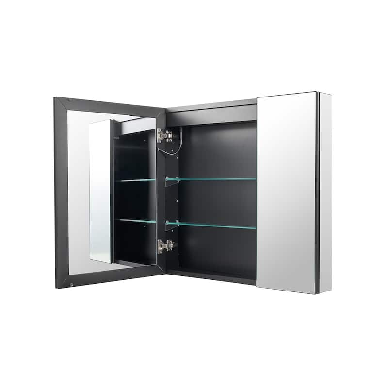 Wall Mount LED Lighted Bathroom Mirror Cabinet with Anti-Fog and Dimmable Built-In Socket - 29.9” x 4.9” x 27.9”