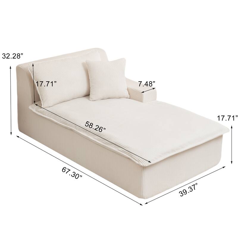 Oversized Chaise Lounge Chair, Upholstered Sofa Bed for Living Room, Corduroy Sleeper Couch Comfy Recliner Bedroom Reading Seat