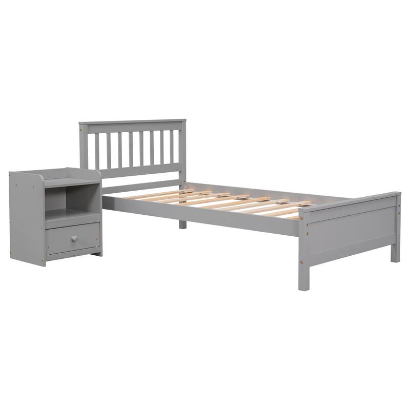 Nestfair Twin Bed with Headboard and Footboard,with a Nightstand