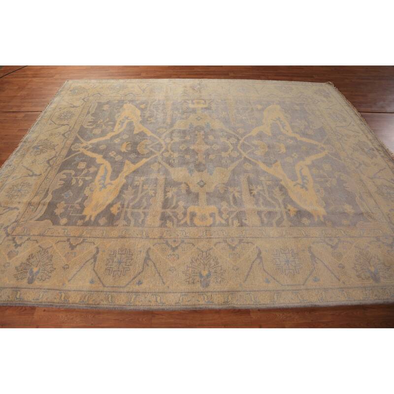 Earth Tone Oushak Indian Area Rug Handmade Wool Carpet - 8'0"x 9'7"