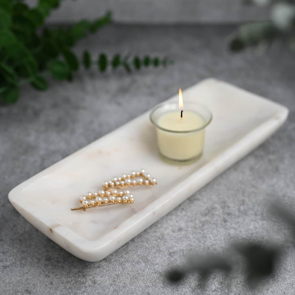 Sm. White Marble Round Edged Tray
