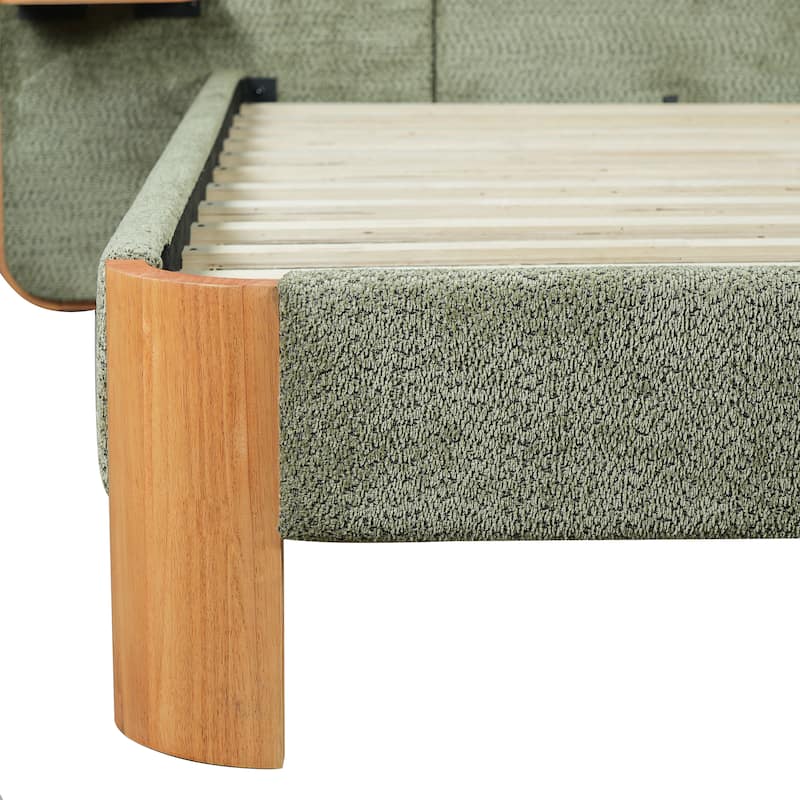 Christopher Knight Home - Modern Boucle Upholstered Platform Bed with Built-In Floating Shelves