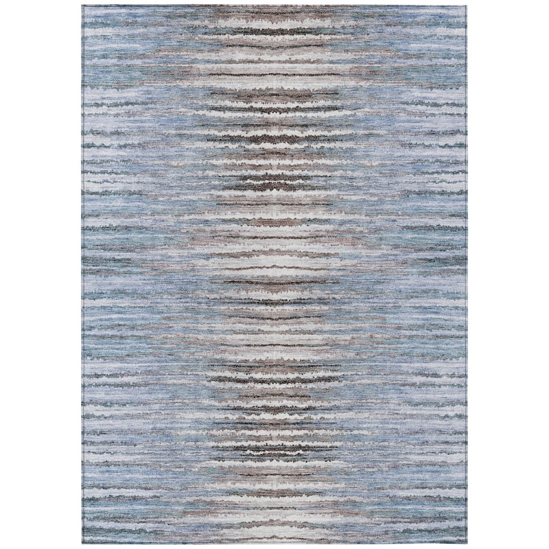 Machine Washable Indoor/ Outdoor Chantille Jagged Stripes Rug