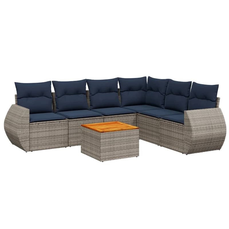 vidaXL 7 Piece Patio Sofa Set with Cushions Gray Poly Rattan
